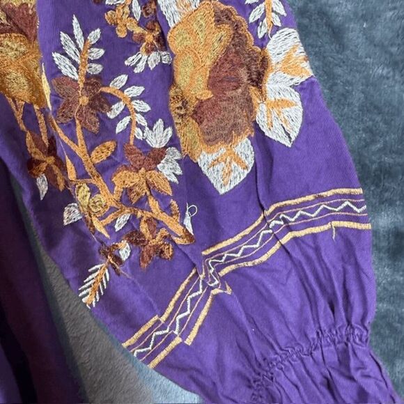 Free People Fleur de Jour Shift Dress Purple Embroidered Off Shoulder Size Small - Picture 3 of 12